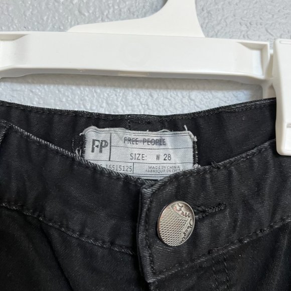Free People Black Jeans with Knee Rip High Waisted Skinny Jeans - Picture 2 of 3